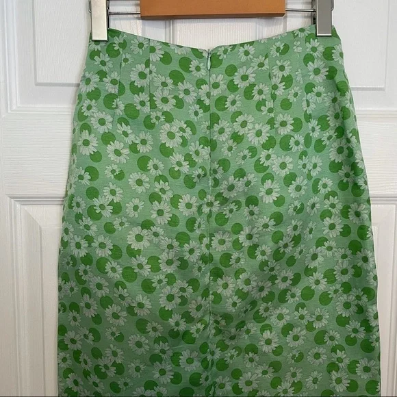 𝅺SANDRO Paris Silk & Linen Green Long Floral Print Botton Skirt with slit 0 - Picture 8 of 12